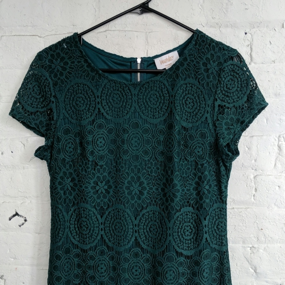 Hunter Green Lace Shift Dress